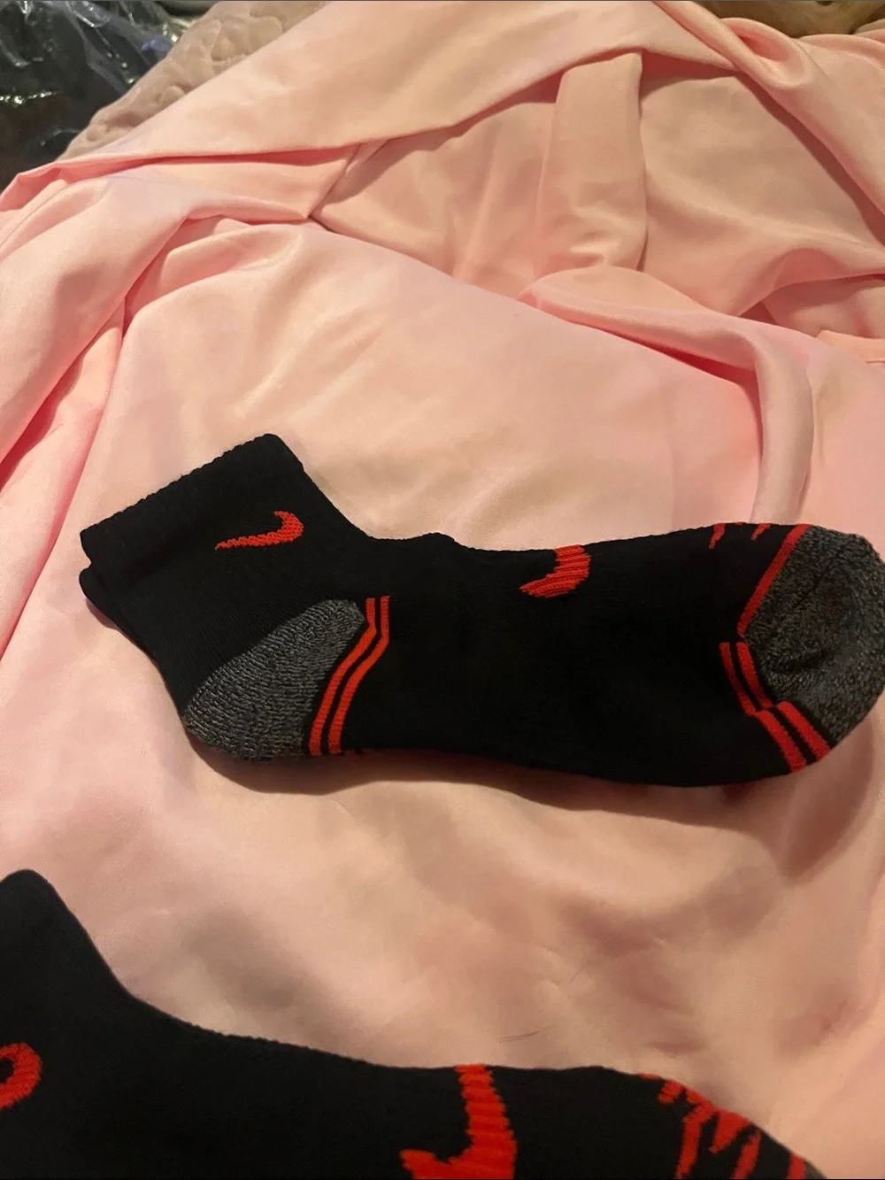 Boy s Black Athletic Ankle Socks with Red Swoosh Accents Nike 3 pair